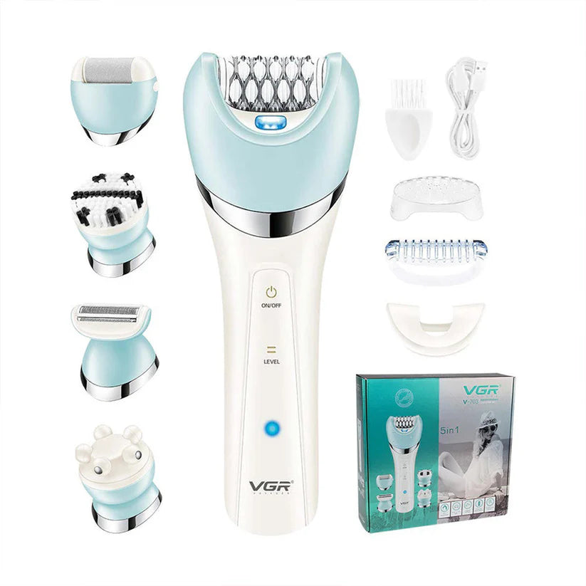 VGR V-703 5-in-1 Ladies Epilator – جهاز إزالة الشعر النسائي متعدد الوظائف (5 في 1)